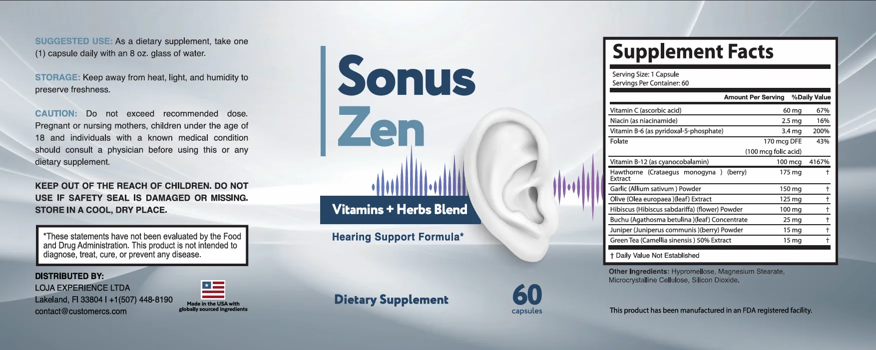 Sonus Zen™ Supplement Label